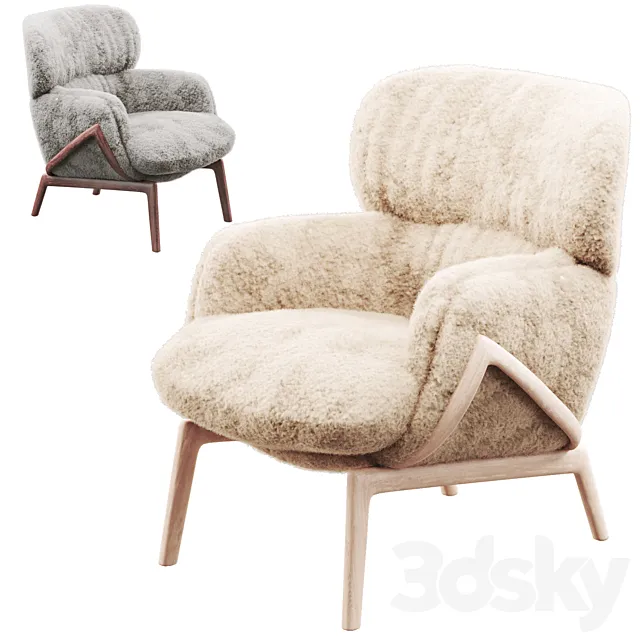 Elysia Lounge Chair Curly Sheepskin 3DModel Elysia Lounge Chair Curly Sheepskin 3DModel