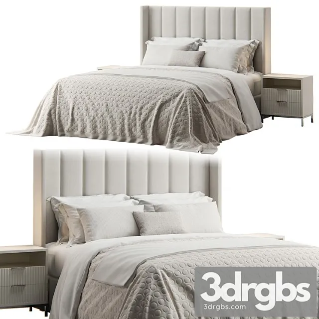 Emilie Upholstered Fabric Wing Headboard Bed 3D Model Download