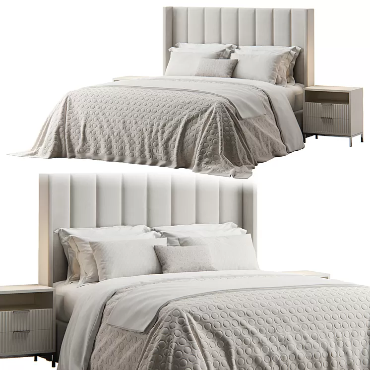 Emilie Upholstered Fabric Wing Headboard Bed 3D Model Free Download