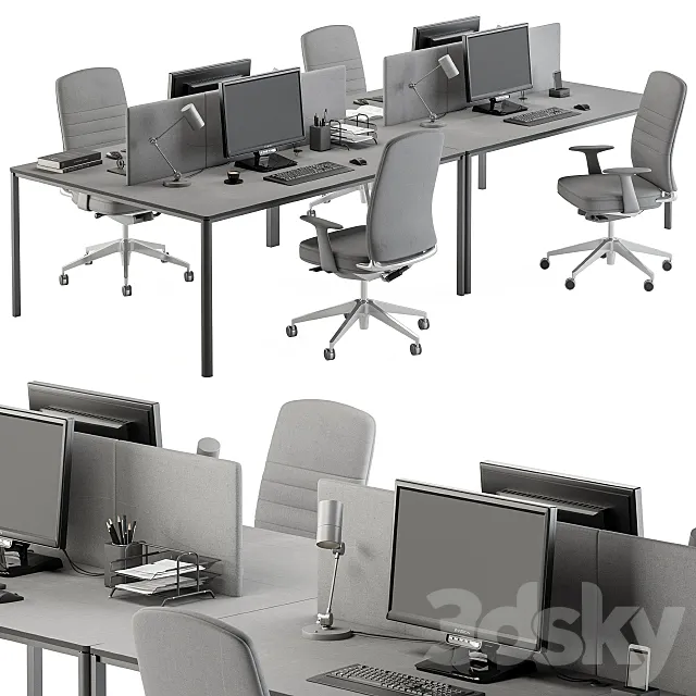employee Desk Gray Set – Office Furniture 237 3DModel
