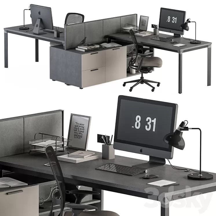 Employee Set Brown and Black – Office Furniture 254 3D Model Free Download