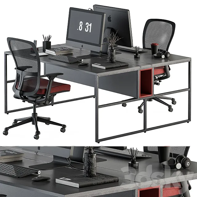 employee Set Red and Black – Office Furniture 245 3DModel