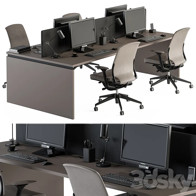 Employee Set Wood and Black – Office Furniture 335 3D Model Free Download