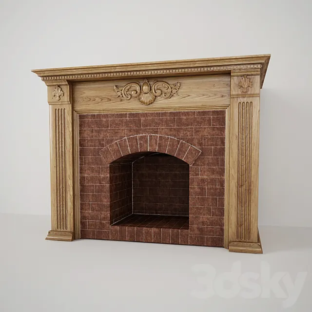 English fireplace with a furnace of aged brick 3D Model
