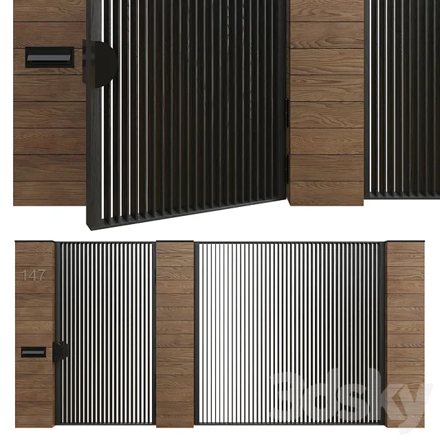 Entrance doors with a fence (gate) 3D Model Entrance doors with a fence (gate) 3D Model