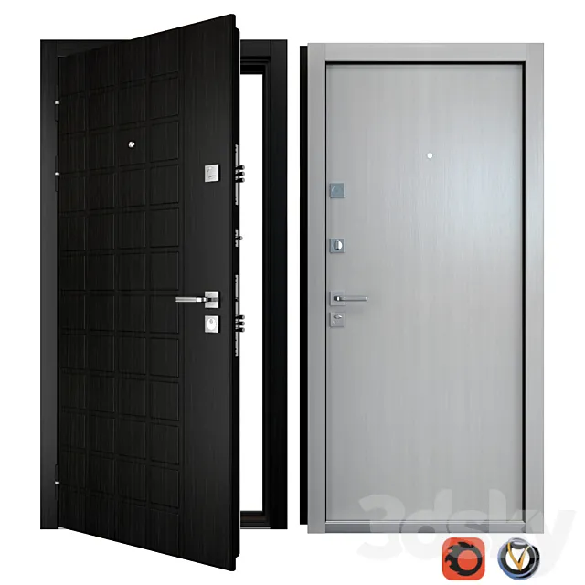 Entrance metal door Grid (Zimen) 3D Model