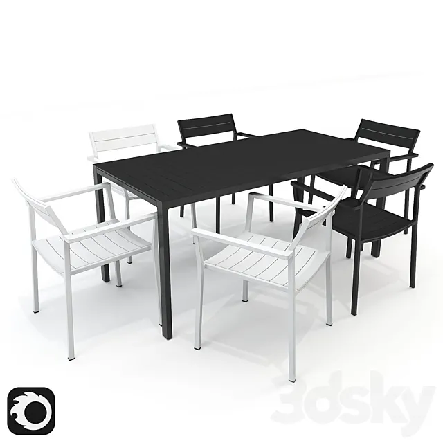Eos Rectangular Table and armchair 3D Model