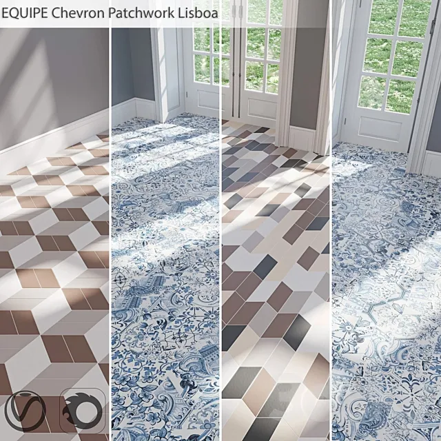EQUIPE Chevron _ Patchwork Lisboa _ Blanco _ Crema _ Gris _ Marron _ Negro 3D Model EQUIPE Chevron _ Patchwork Lisboa _ Blanco _ Crema _ Gris _ Marron _ Negro 3D Model