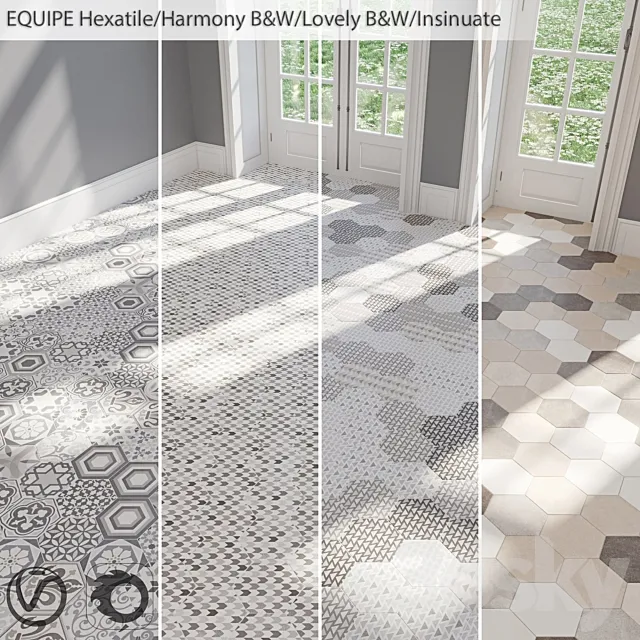 EQUIPE Hexatile _ Harmony B & W _ Lovely B & W _ Insinuate Garden _ Sand _ Black _ Gray _ Mink _ Mud _ Sand _ White 3D Model EQUIPE Hexatile _ Harmony B & W _ Lovely B & W _ Insinuate Garden _ Sand _ Black _ Gray _ Mink _ Mud _ Sand _ White 3D Model