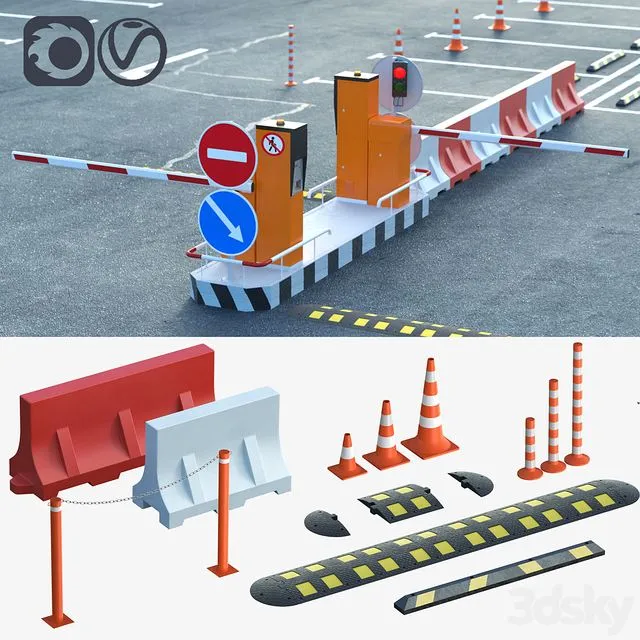 Equipment for the creation of parking lots road fences 3D Model Equipment for the creation of parking lots road fences 3D Model