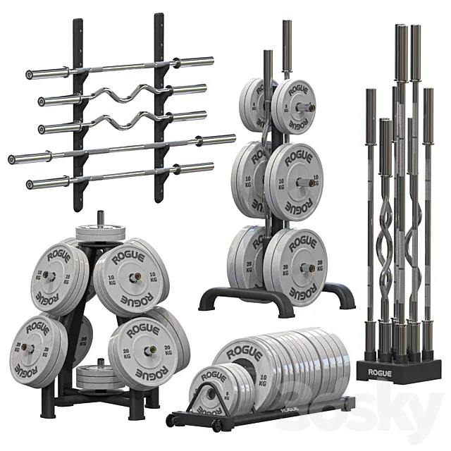 Equipment Gym Barbell Weight Plate Rack 3D Model