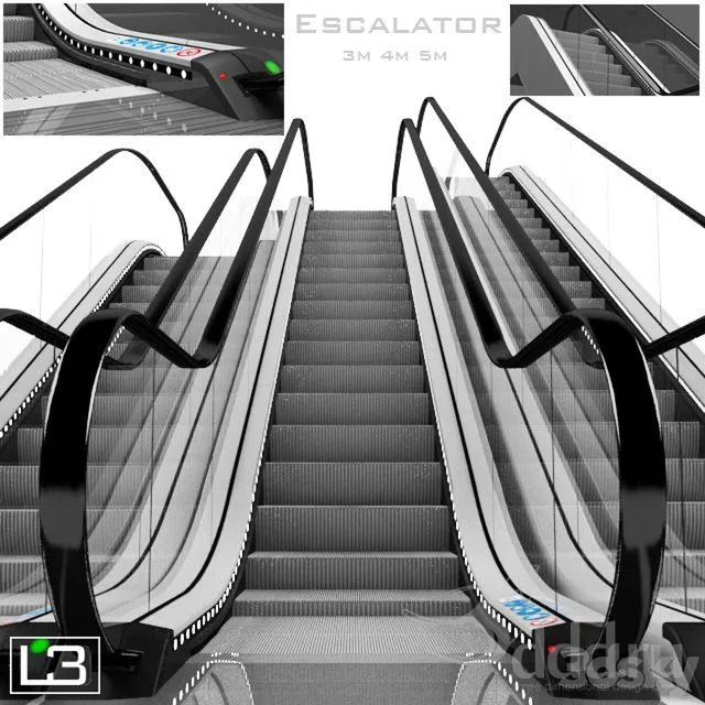 Escalator With signals stop buttons led lights and direction lights 3D Model Escalator With signals stop buttons led lights and direction lights 3D Model