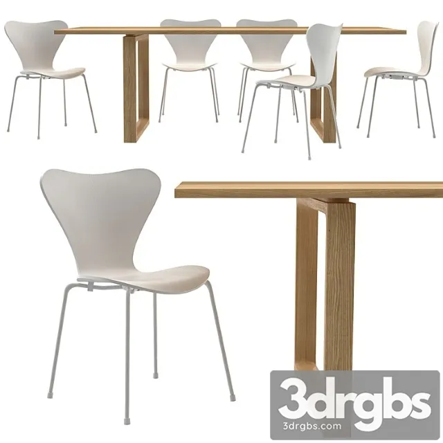 Essay table and series 7 chairs by fritz hansen 2 3D Model Download Essay table and series 7 chairs by fritz hansen 2 3D Model Download