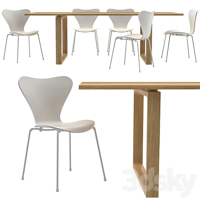Essay Table and Series 7 Chairs by Fritz Hansen 3D Model