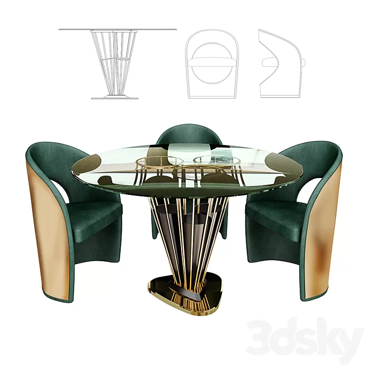 Essential Home Winchester Dining Table + Jones Dining Chair 3D Model
