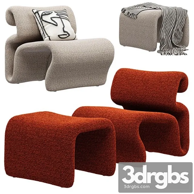 Etcetera Boucle Easy Chair Footstool 3D Model Download