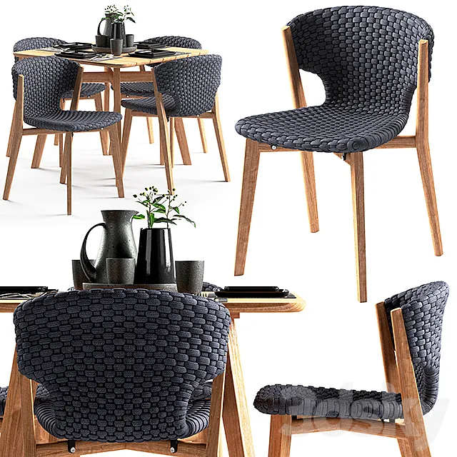 Ethimo Knit dining chair and square table 3DModel