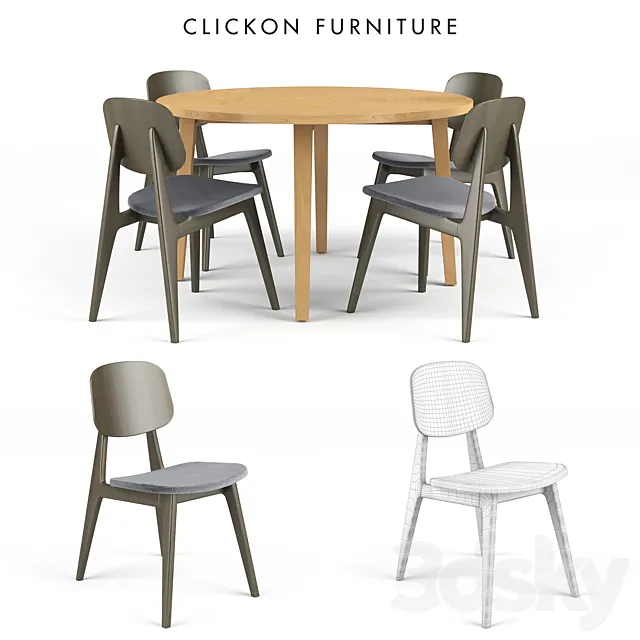 Ethnicraft Teak Circle Dining Table set 3D Model