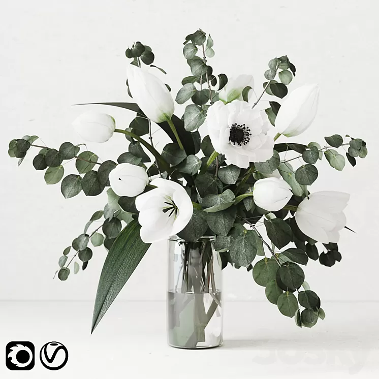 Eucalyptus bouquet with tulips 3D Model
