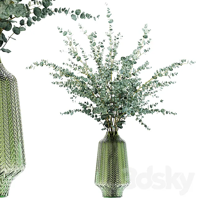 Eucalyptus branches in a green vase 3D Model Eucalyptus branches in a green vase 3D Model