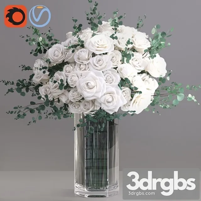 Eucalyptus Ecuador White Roses Vase 3D Model Download Eucalyptus Ecuador White Roses Vase 3D Model Download