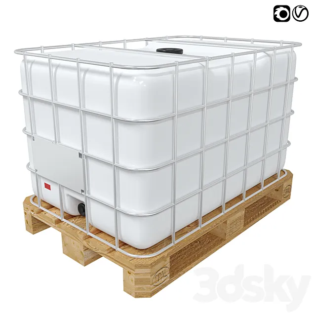 Euro-cubes capacity 1000l cubic capacity on a wooden pallet 3D Model Euro-cubes capacity 1000l cubic capacity on a wooden pallet 3D Model