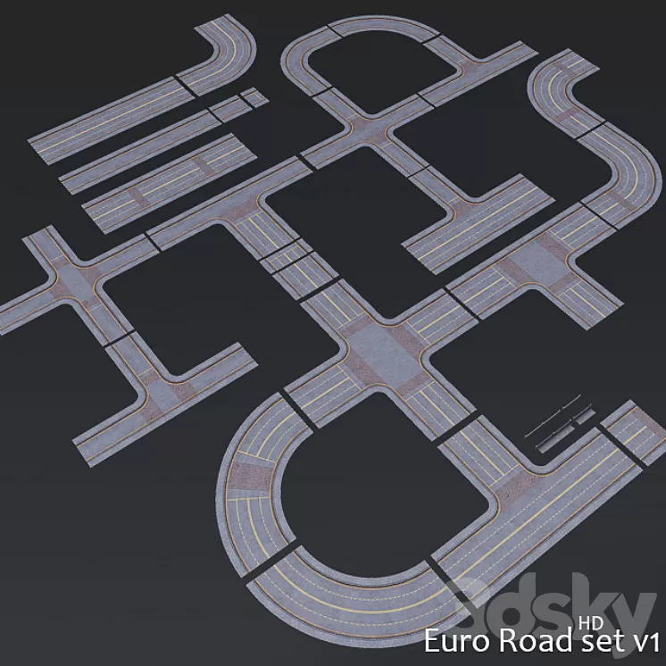 Euro Road set v1 (low poly) HD 3D Model