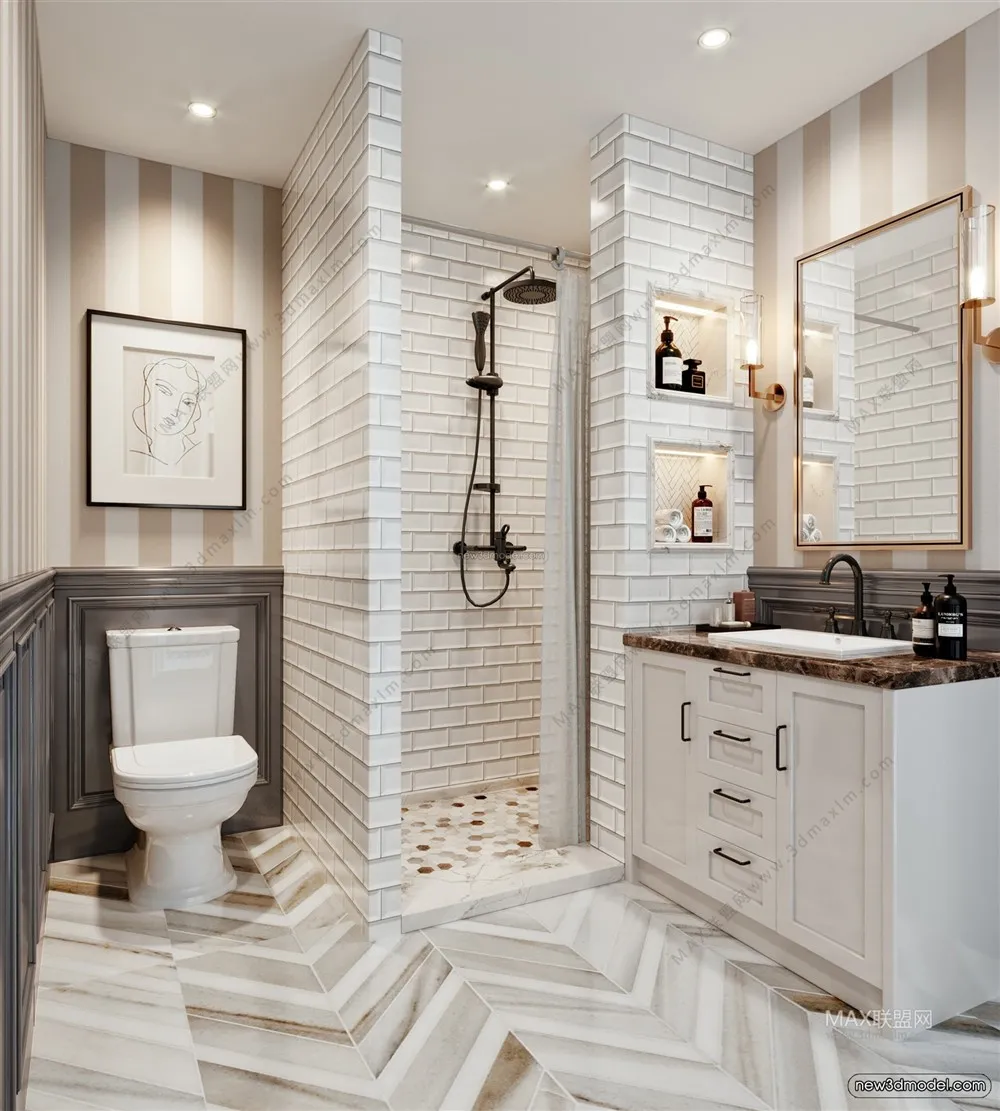 Europe Style Interior 3D Blocks – Bathroom 3D Model – 317 – VRAY