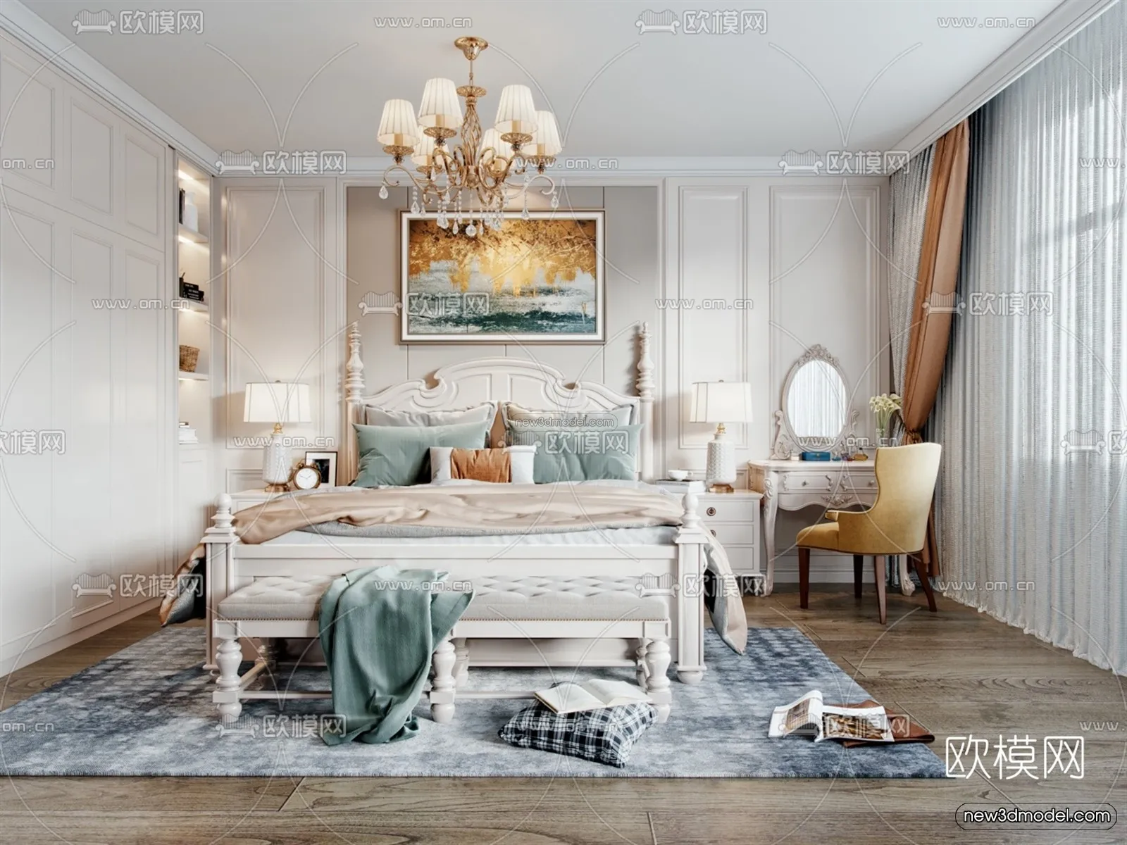 Europe Style Interior 3D Blocks – Bedroom 3D Model – 224 – VRAY Europe Style Interior 3D Blocks – Bedroom 3D Model – 224 – VRAY