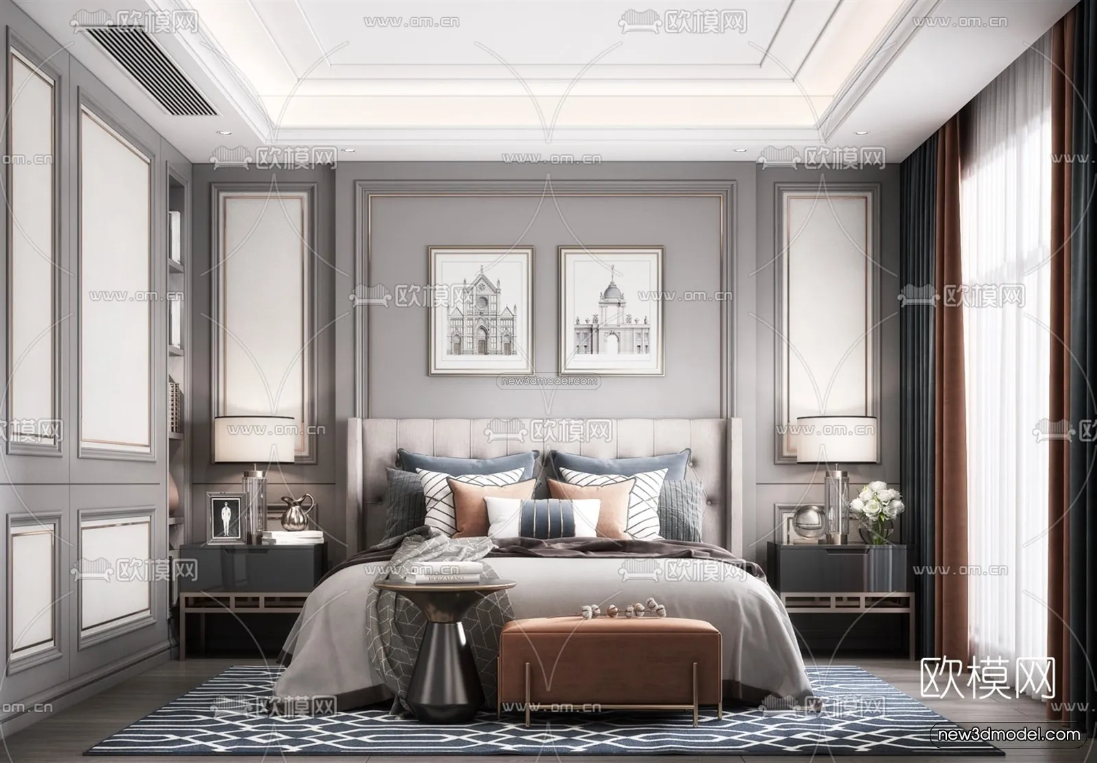 Europe Style Interior 3D Blocks – Bedroom 3D Model – 227 – VRAY