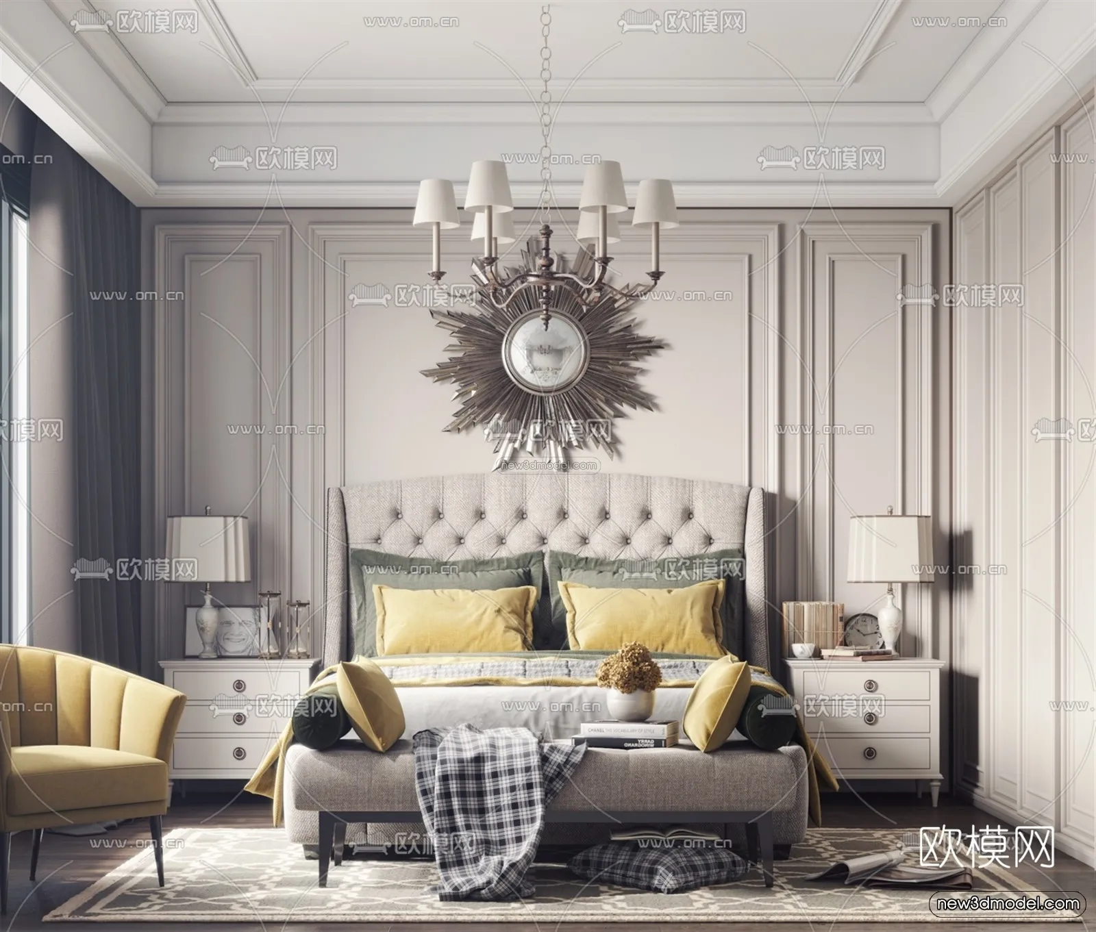 Europe Style Interior 3D Blocks – Bedroom 3D Model – 229 – VRAY