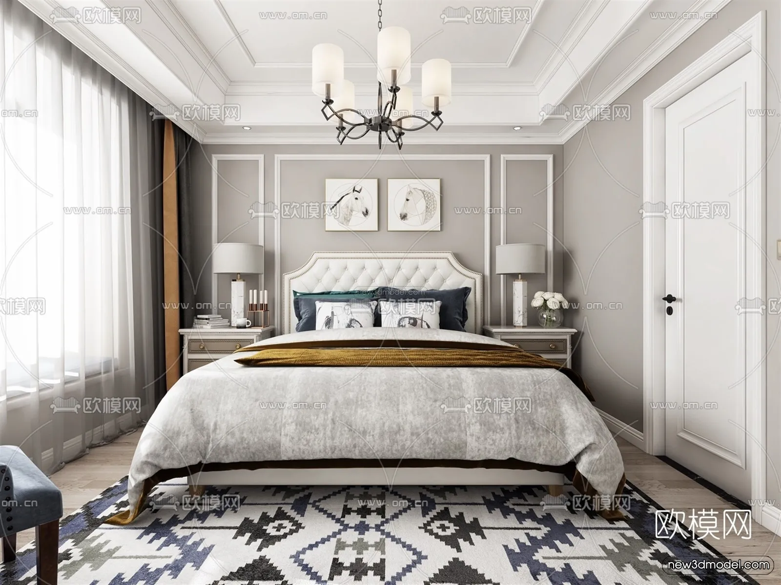 Europe Style Interior 3D Blocks – Bedroom 3D Model – 230 – VRAY