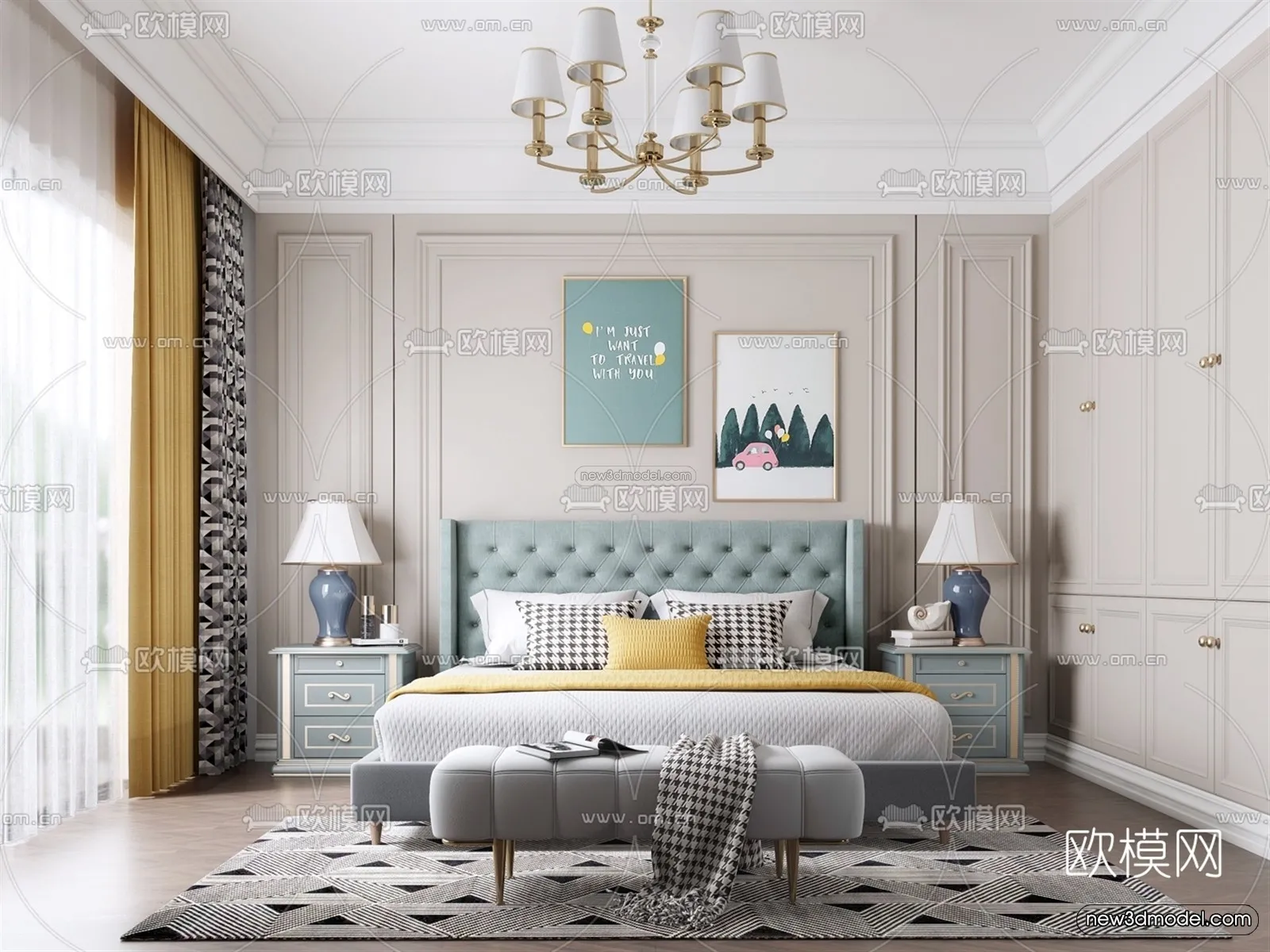 Europe Style Interior 3D Blocks – Bedroom 3D Model – 231 – VRAY