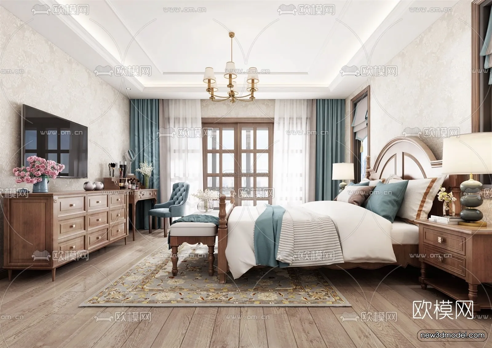 Europe Style Interior 3D Blocks – Bedroom 3D Model – 232 – VRAY