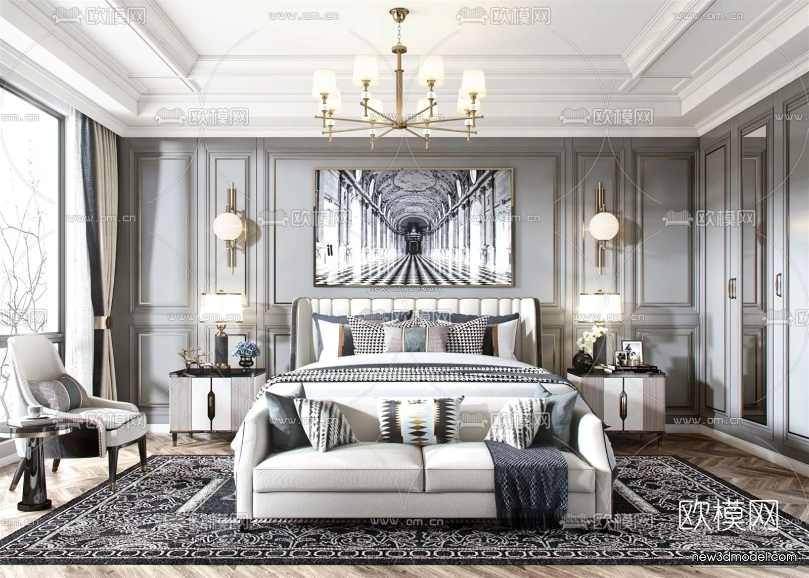 Europe Style Interior 3D Blocks – Bedroom 3D Model – 233 – VRAY