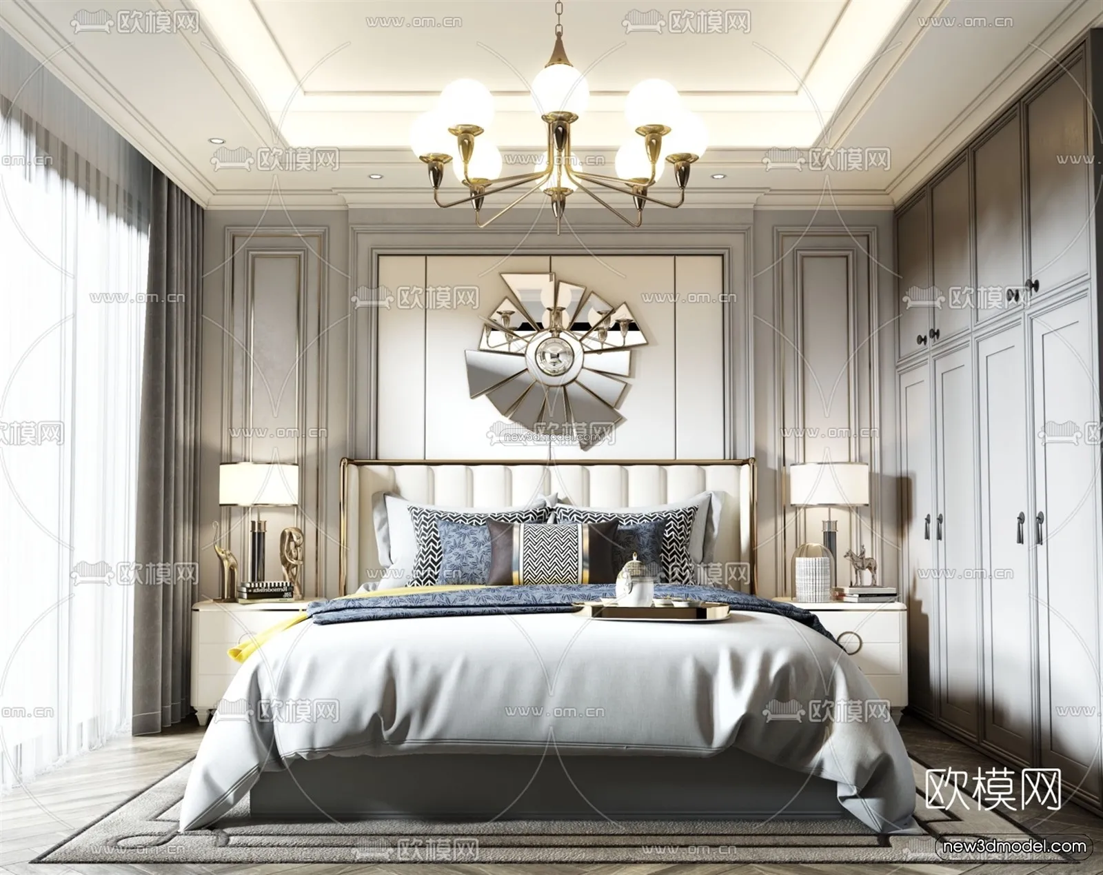 Europe Style Interior 3D Blocks – Bedroom 3D Model – 239 – VRAY