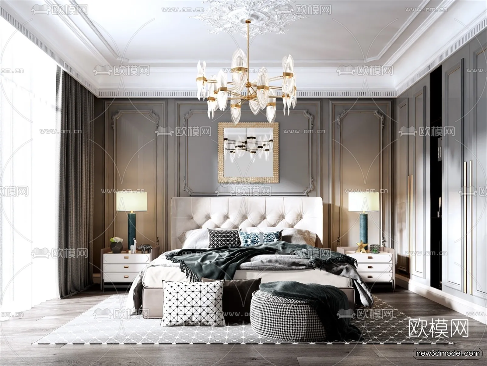 Europe Style Interior 3D Blocks – Bedroom 3D Model – 240 – VRAY