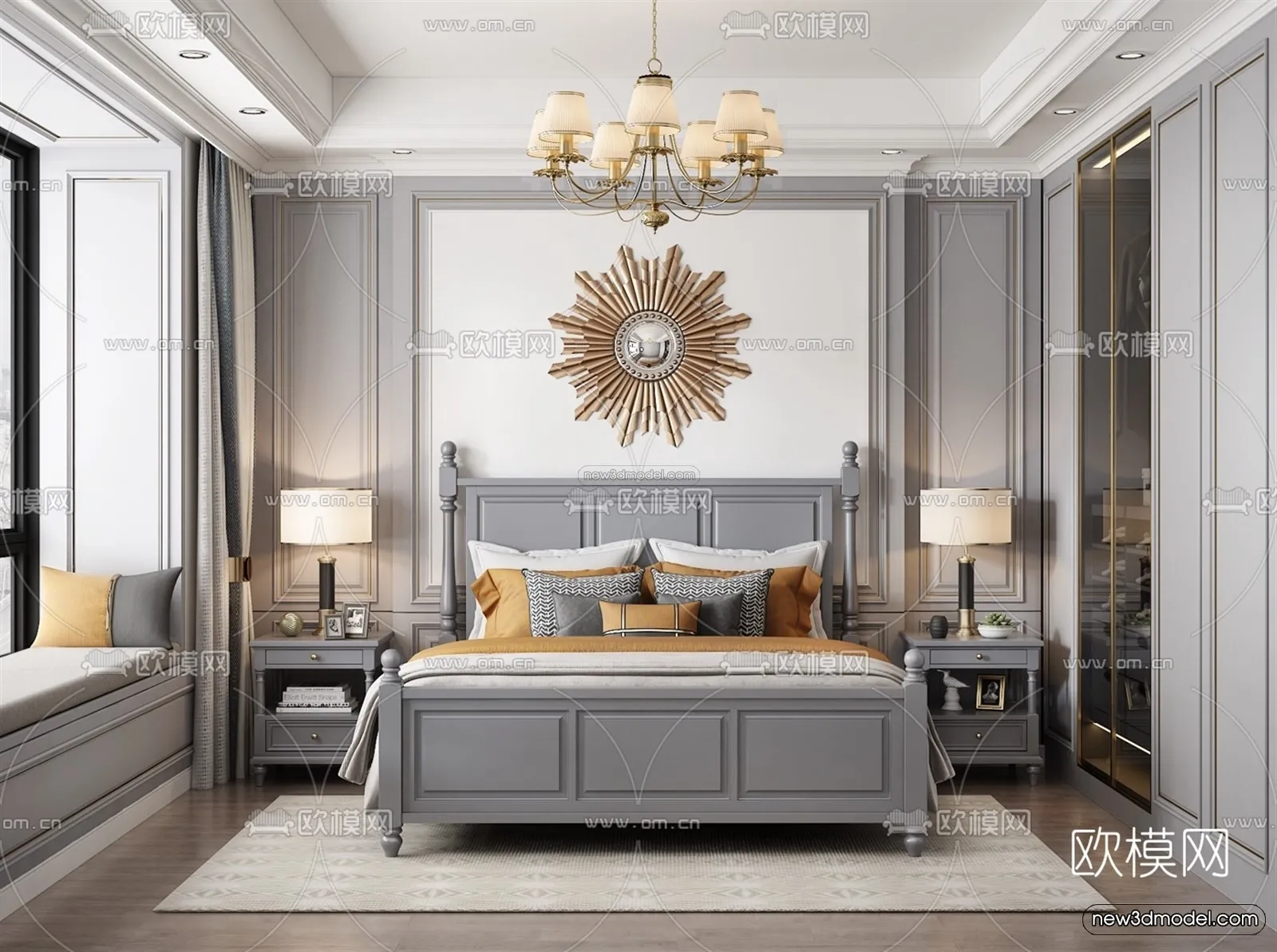 Europe Style Interior 3D Blocks – Bedroom 3D Model – 241 – VRAY