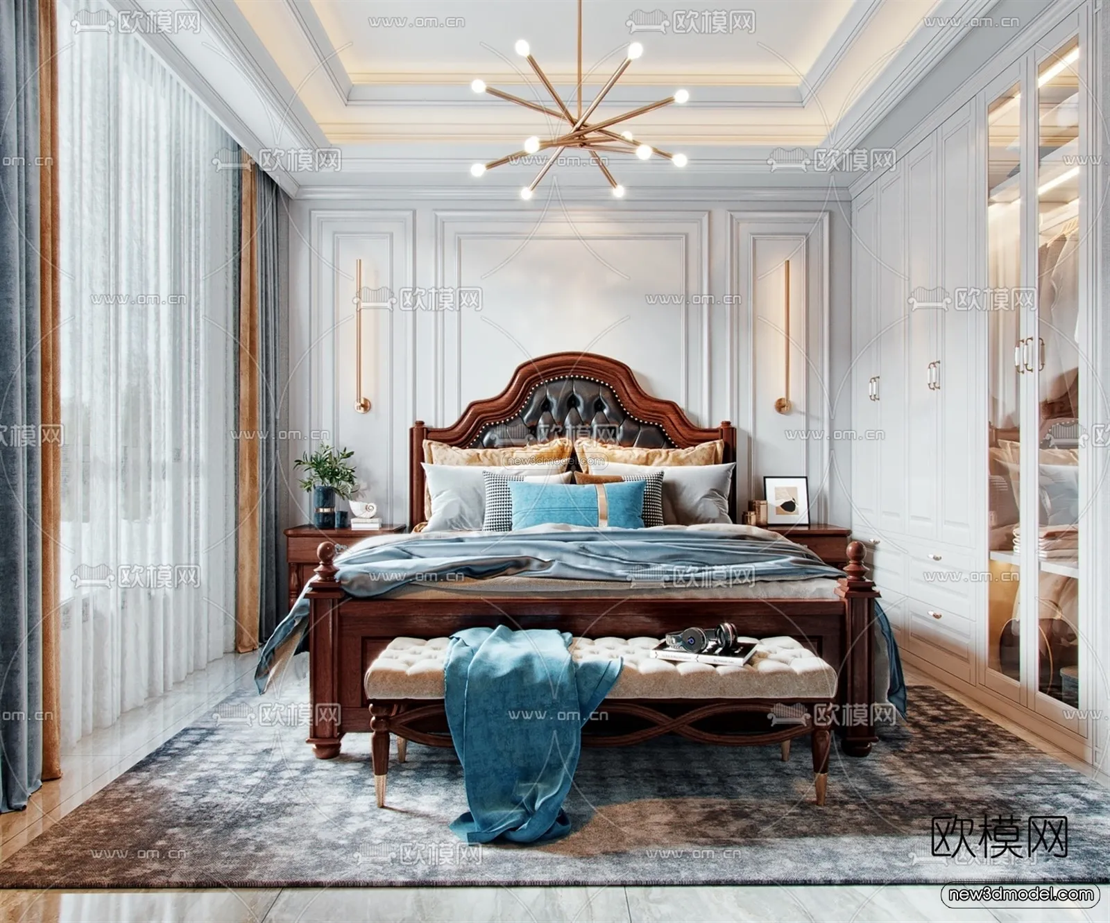 Europe Style Interior 3D Blocks – Bedroom 3D Model – 243 – VRAY