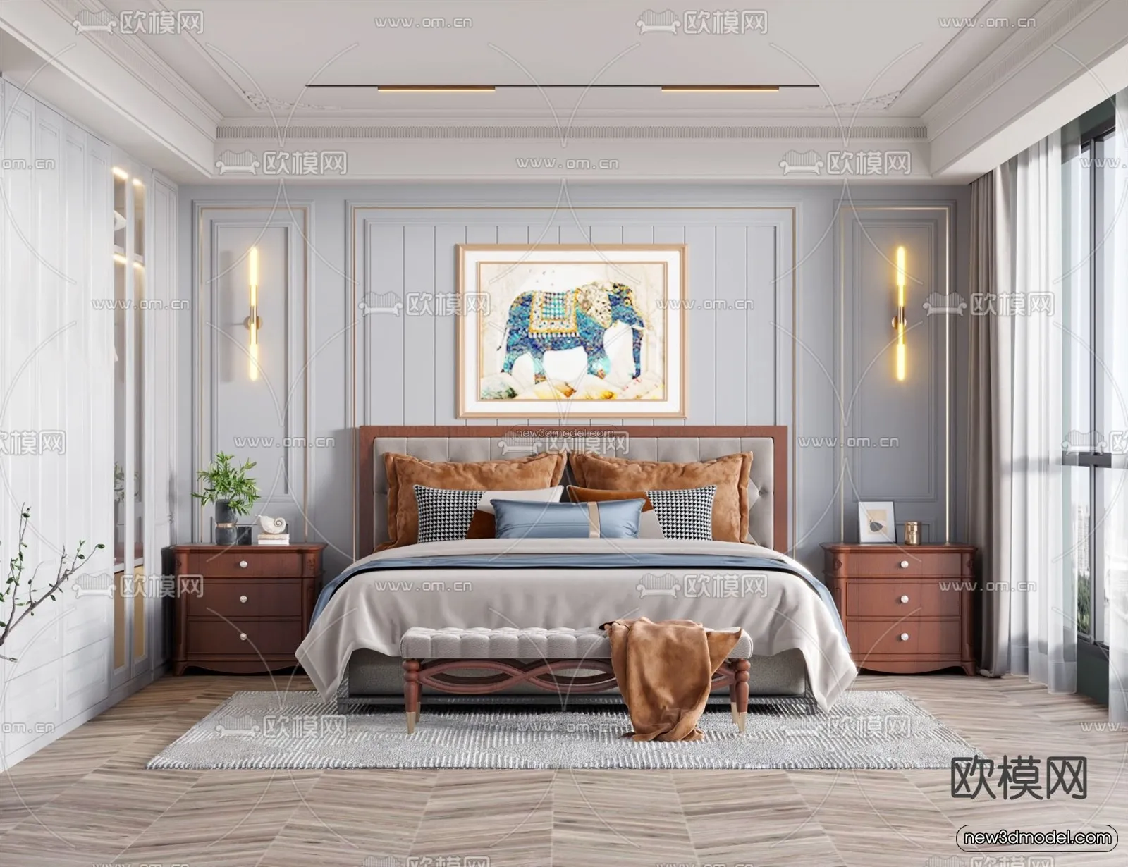 Europe Style Interior 3D Blocks – Bedroom 3D Model – 244 – VRAY