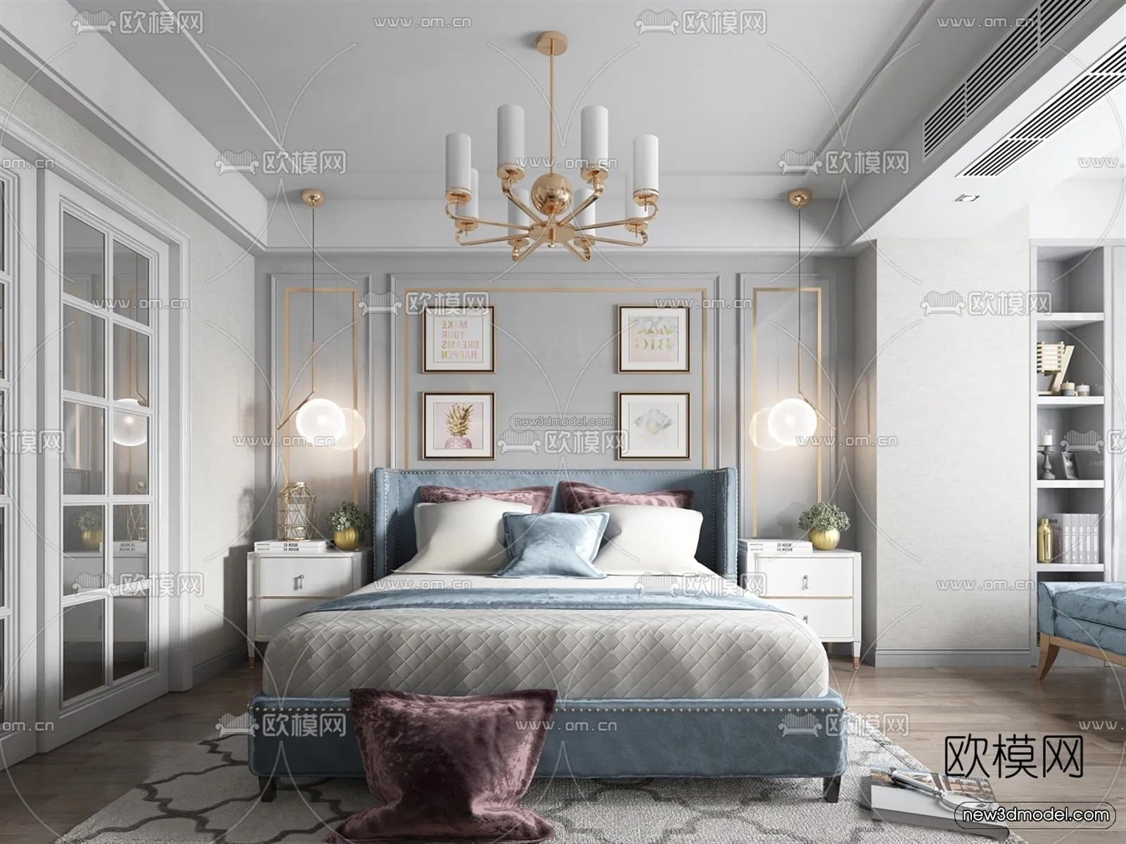 Europe Style Interior 3D Blocks – Bedroom 3D Model – 245 – VRAY