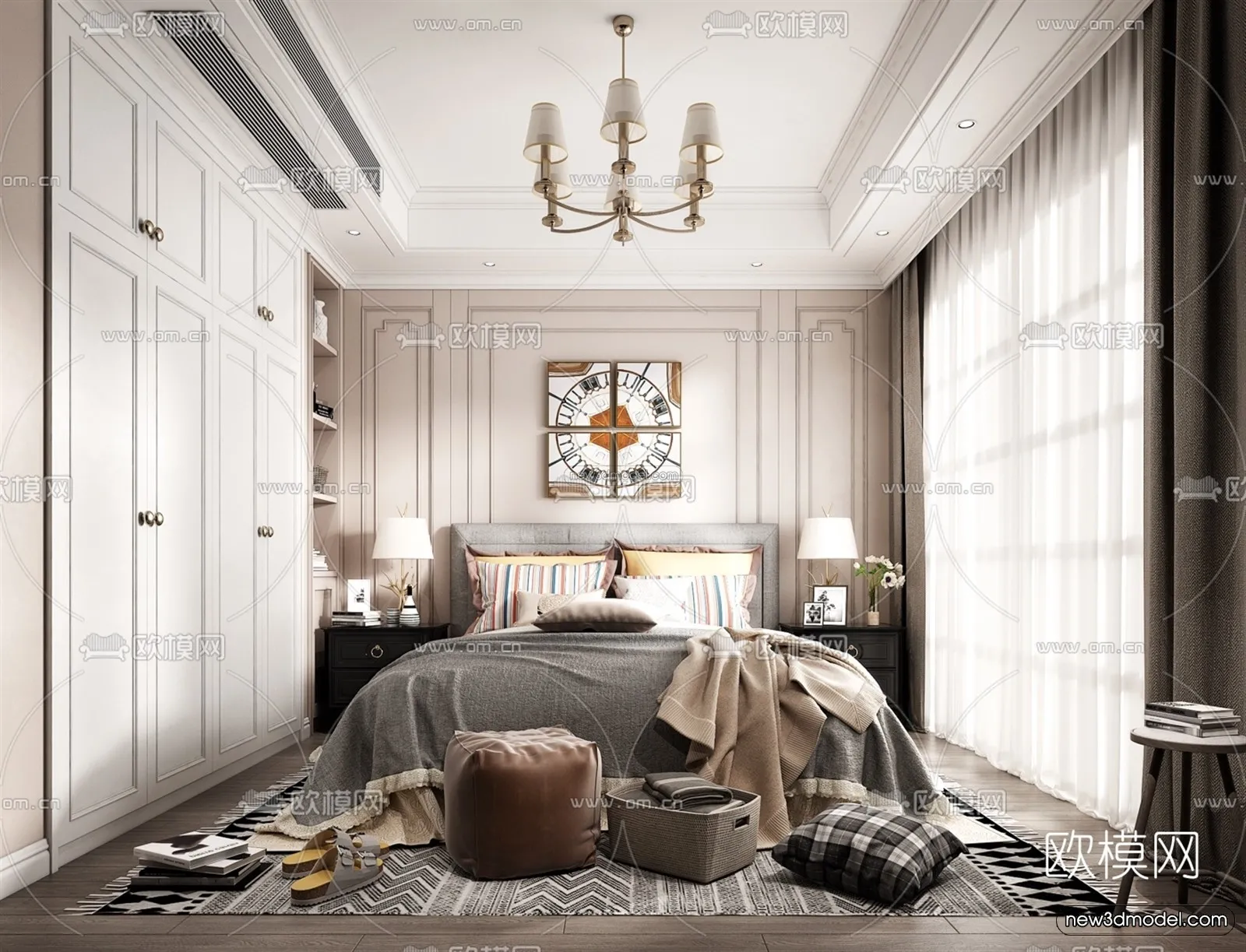 Europe Style Interior 3D Blocks – Bedroom 3D Model – 246 – VRAY