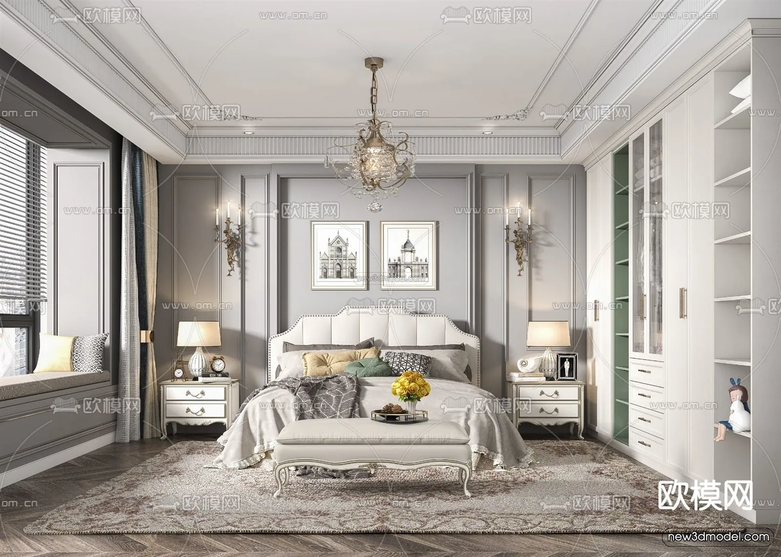 Europe Style Interior 3D Blocks – Bedroom 3D Model – 248 – VRAY