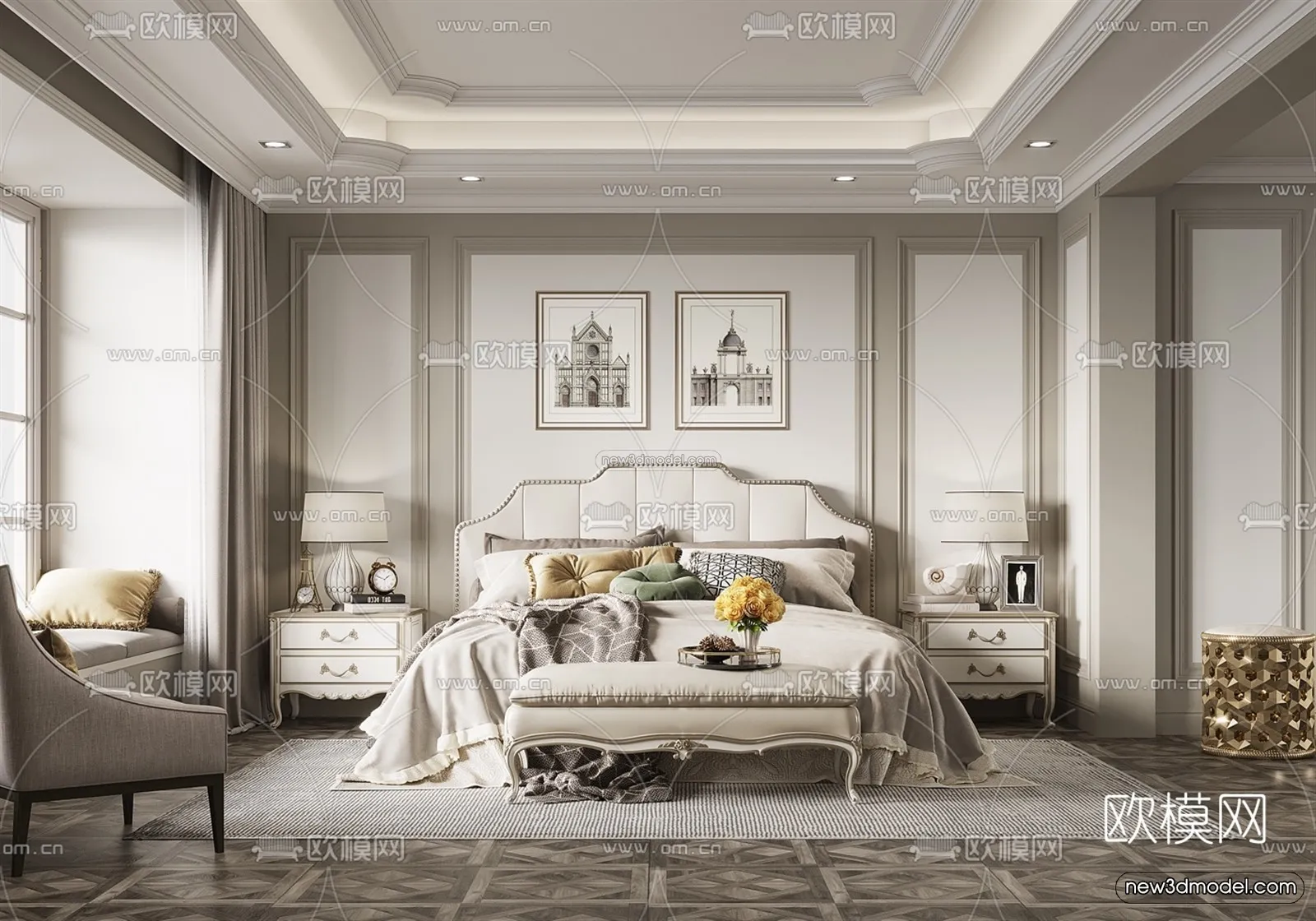 Europe Style Interior 3D Blocks – Bedroom 3D Model – 252 – VRAY