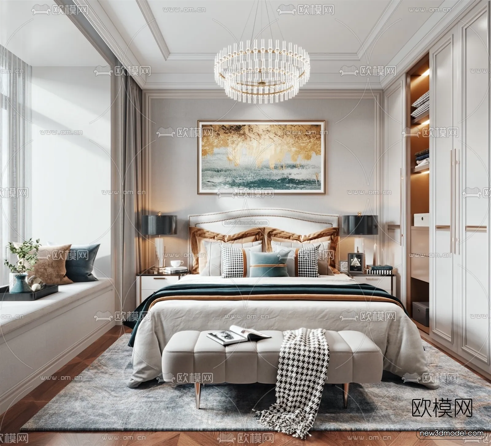 Europe Style Interior 3D Blocks – Bedroom 3D Model – 253 – VRAY