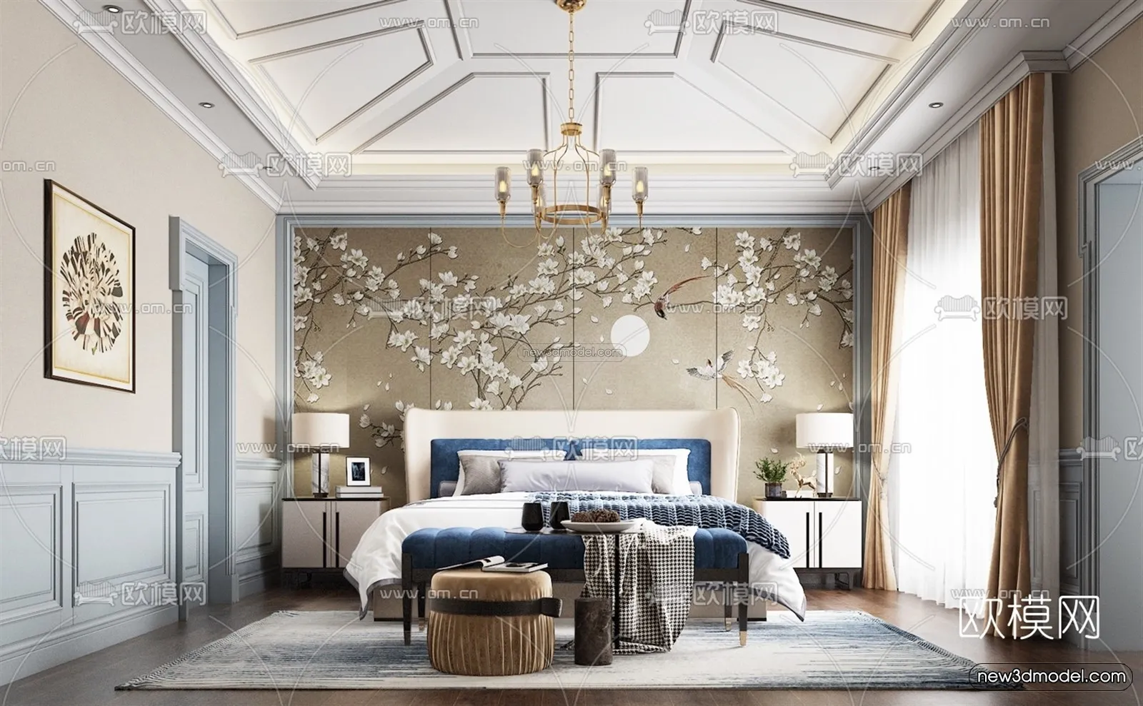 Europe Style Interior 3D Blocks – Bedroom 3D Model – 254 – VRAY