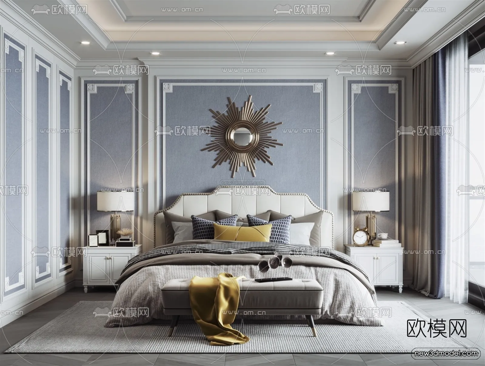 Europe Style Interior 3D Blocks – Bedroom 3D Model – 257 – VRAY