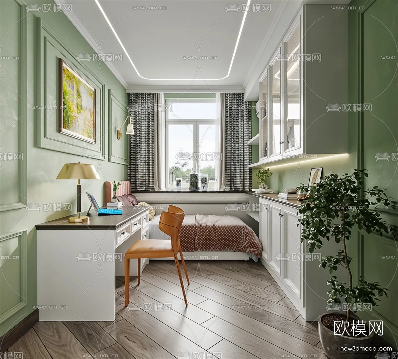 Europe Style Interior 3D Blocks – Bedroom 3D Model – 258 – VRAY