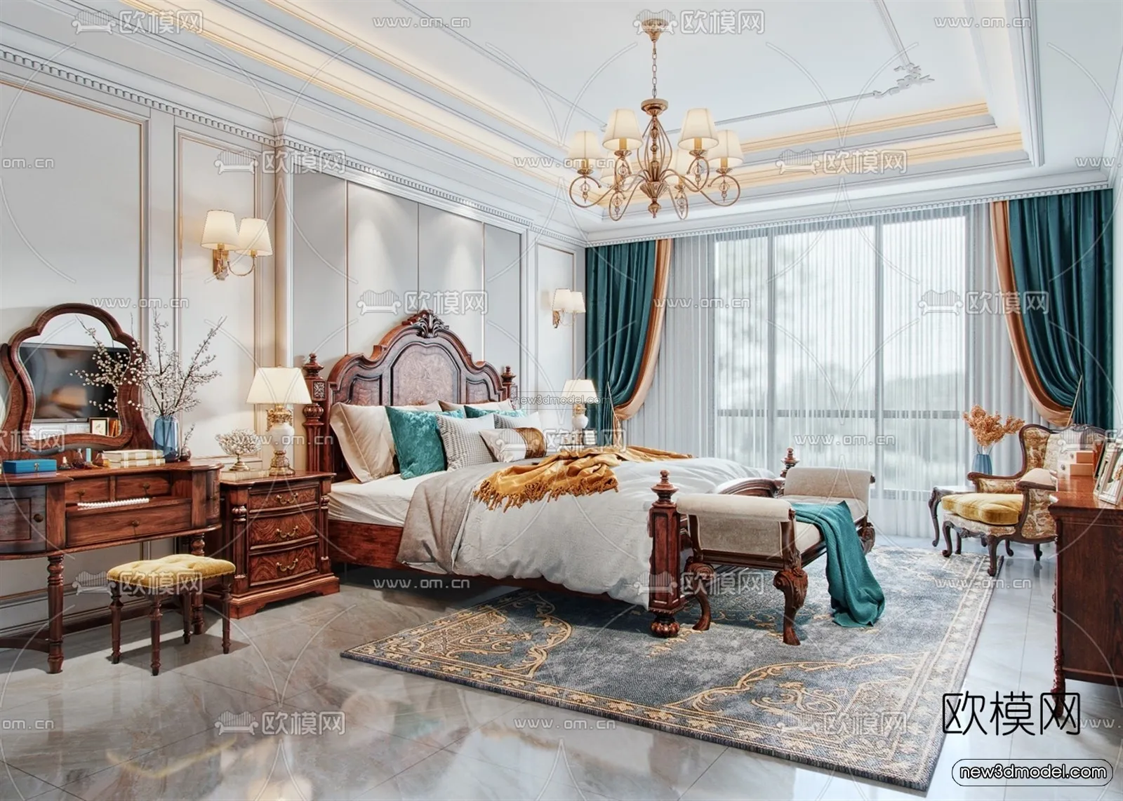 Europe Style Interior 3D Blocks – Bedroom 3D Model – 260 – VRAY