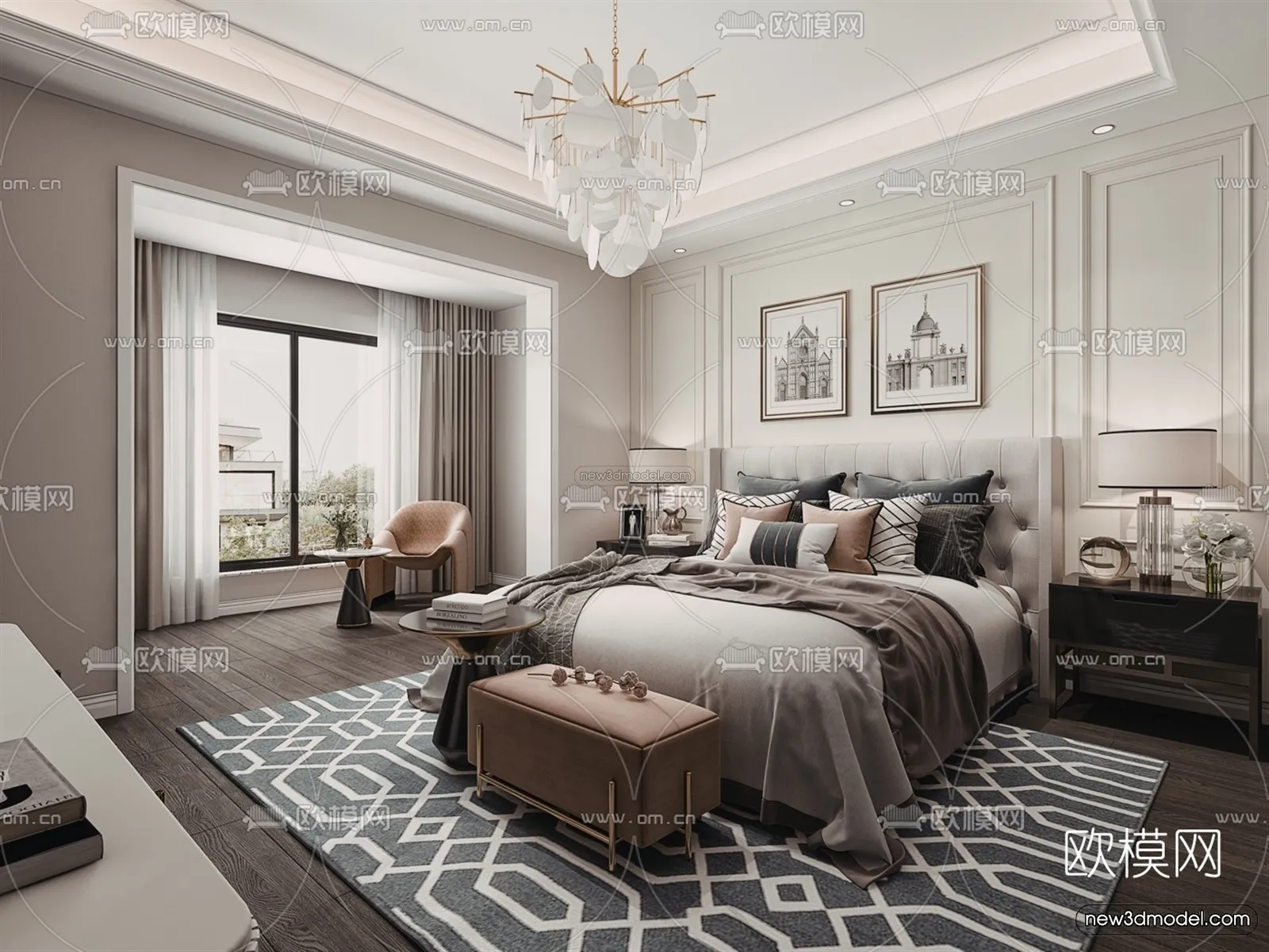 Europe Style Interior 3D Blocks – Bedroom 3D Model – 261 – VRAY